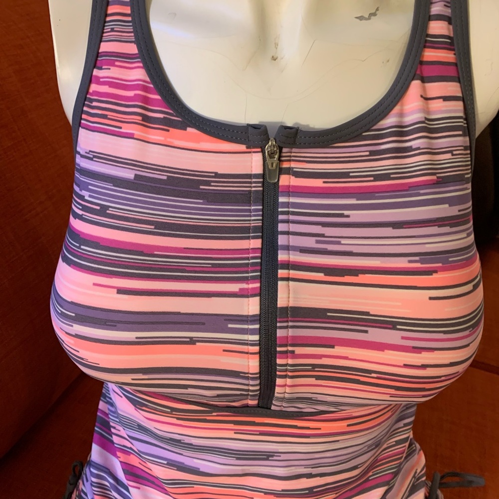 Free Country Pink and Gray Striped Tankini 2 piece Swimsuit - Picture 7 of 10